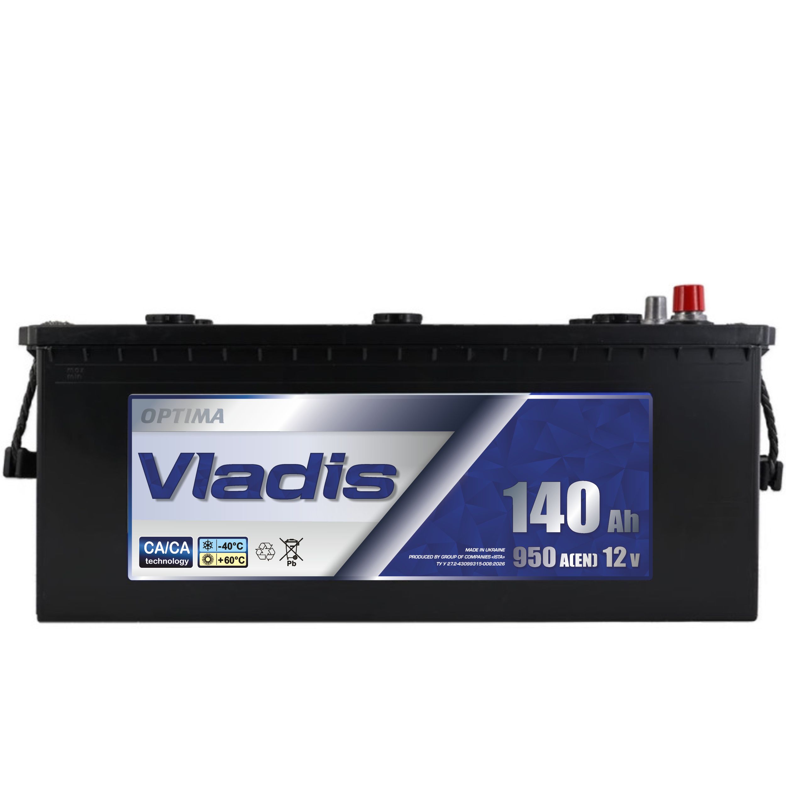Акумулятор VLADIS OPTIMA 6СТ - 140Аh, 950A, плюс зліва (L+), 513 x189x223мм